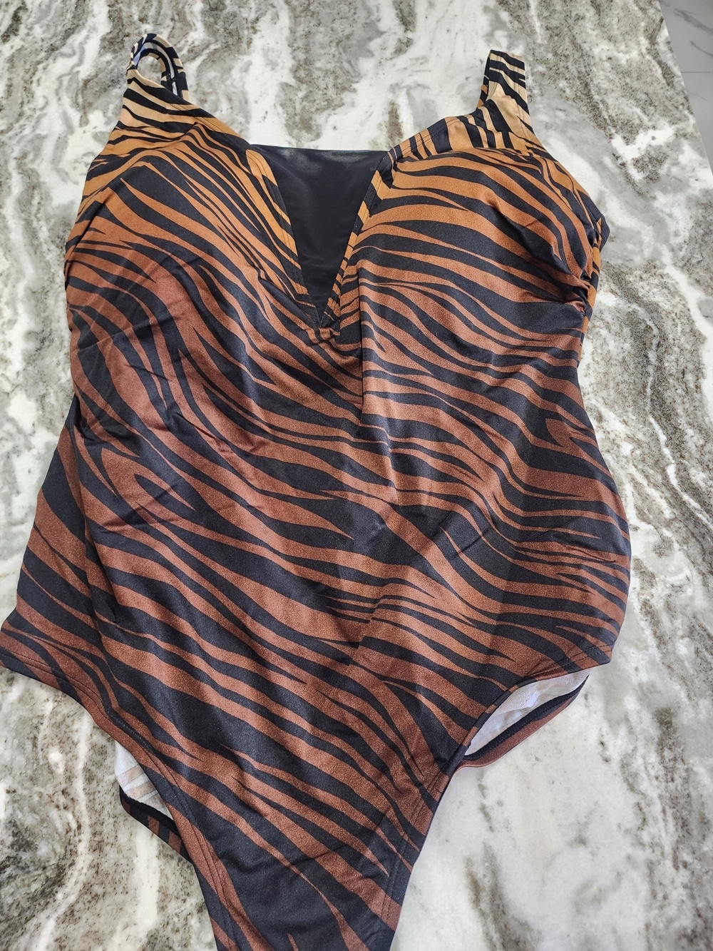 Catherines Brown and Black Tiger Stripe One-Piece Swimsuit
